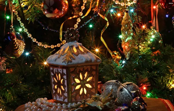 Картинка украшения, праздник, игрушки, елка, фонарь
