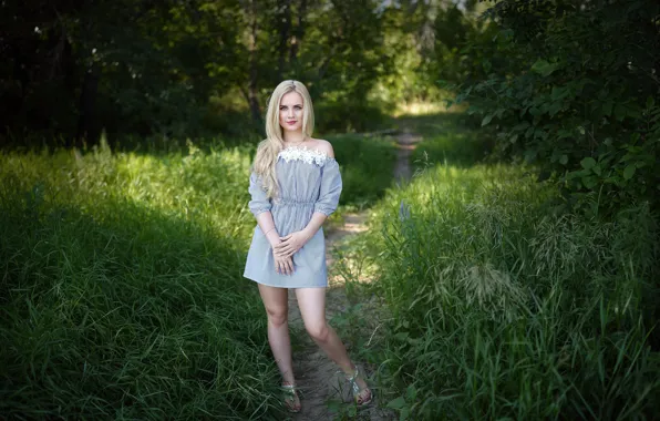 Girl, Grass, Green, Dress, Blond, Sight