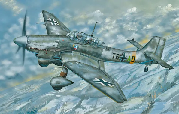 Картинка war, art, airplane, aviation, ww2, JU-87 Stuka