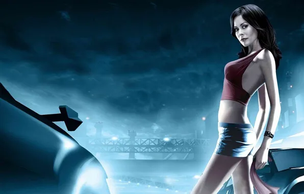 Авто, ночь, гонки, brooke burke, need for speed, nfs, underground 2