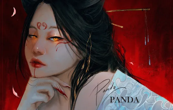 Девушка, кровь, макияж, ушки, от панда, by panda