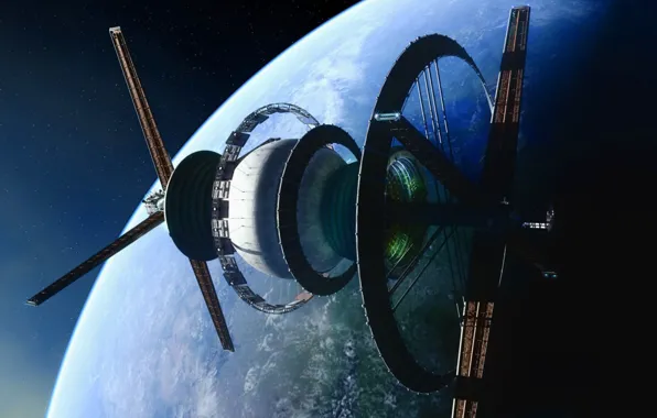 Космос, планета, звёзды, космическая станция, bernal sphere