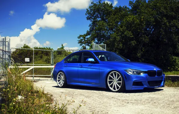 Картинка бмв, BMW, wheels, blue, 335i, vossen, f30, frontside