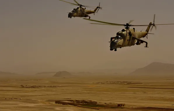 Пустыня, полёт, вертолёт, ми-35