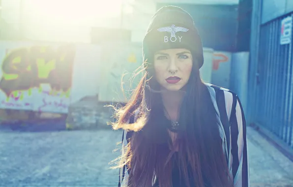 Girl, Sexy, Lips, Hat, Hair, Pircing