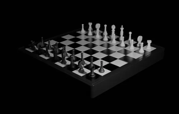 Игра, минимализм, шахматы, черный фон, рендер