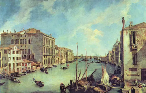 Здания, картина, лодки, архитектура, гранд канал, антонио каналь, ведута, антонио каналетто