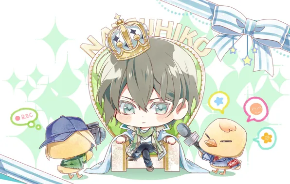 Цыплята, корона, микрофон, бант, чиби, интервью, natsuhiko azuma, NORN9