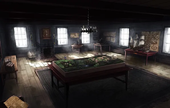 Картинка дом, комната, арт, Assassin's Creed III