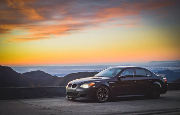 Картинка BMW, Classic, Mountains, V10, E60, LED lights, Angel eyes