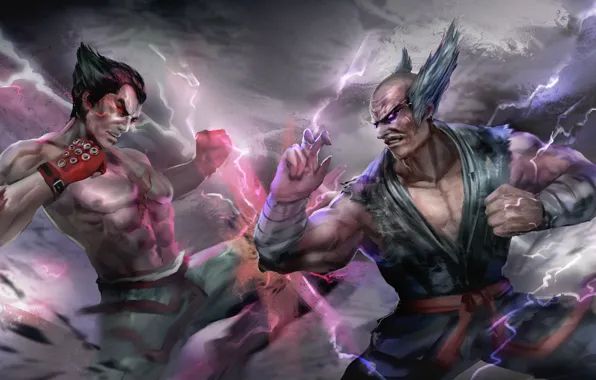Арт, бойцы, Kazuya Mishima, namco, Heihachi Mishima, kazuya, tekken 7
