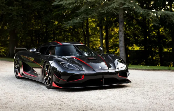 Деревья, дизайн, черный, Koenigsegg, спорткар, экстерьер, Koenigsegg Agera RS