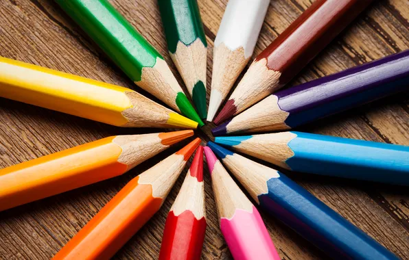 Colorful, rainbow, macro, wooden, different, color, pencil, circle