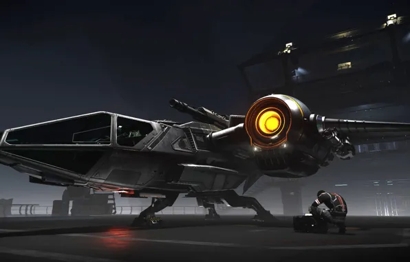 Станция, пилот, звездолет, Star Citizen, Drake Buccaneer