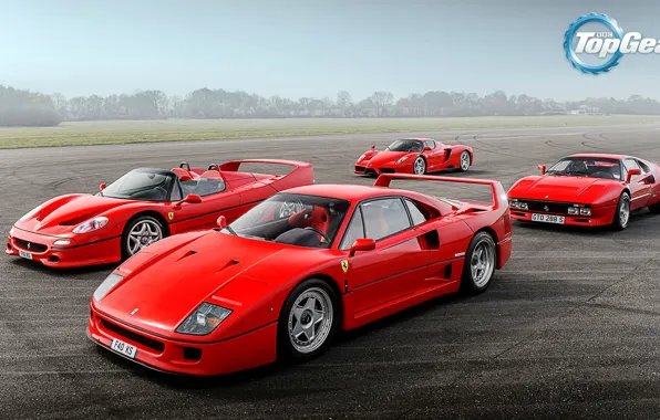 Картинка Top Gear, Ferrari, Red, F40, Sky, Grass, Enzo, Front