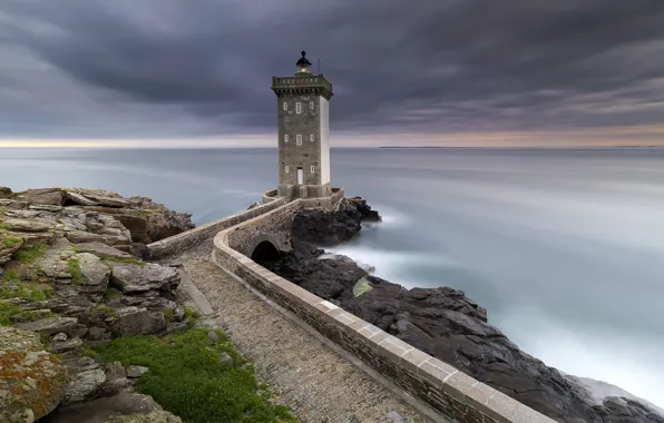 Картинка море, берег, маяк, Kermorvan