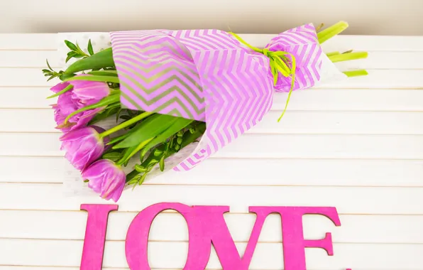 Цветы, надпись, букет, тюльпаны, LOVE