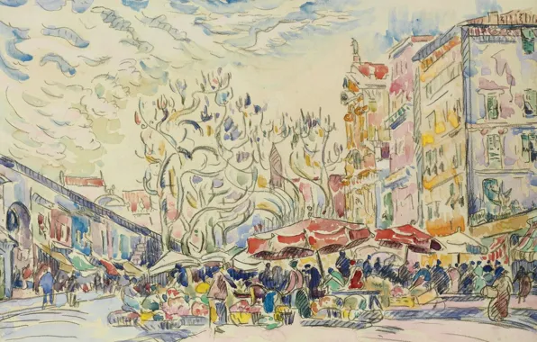 Рисунок, акварель, городской пейзаж, Поль Синьяк, Paul Signac, Ницца. Кур Салея