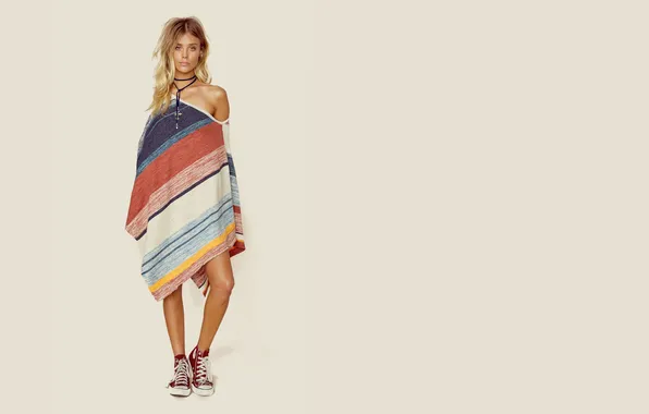 Sexy, woman, beautiful, model, pretty, blonde, sneakers, poncho