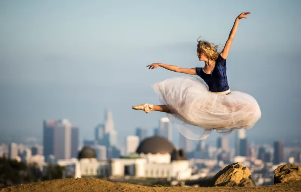 Город, прыжок, платье, балерина, на фоне, пуанты, Beautiful ballet