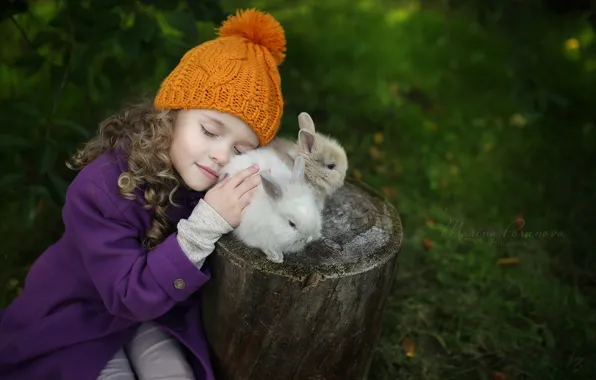 Картинка шапка, девочка, кролики