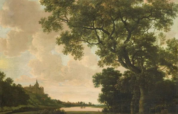 Масло, картина, холст, Йорис ван дер Хаген, 1669, Joris van der Haagen, Пейзаж с Крепостью …