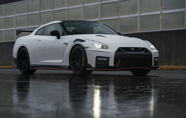 Картинка белый, вода, отражение, Nissan, GT-R, R35, Nismo, 2019