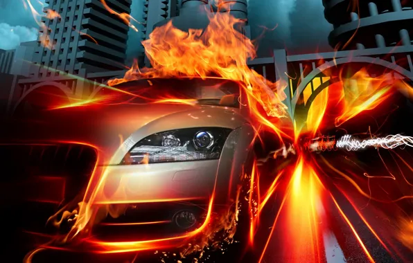 Авто, огонь, пламя, скорость