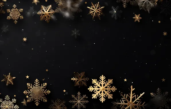 Картинка снежинки, фон, золото, черный, Новый Год, Рождество, golden, black