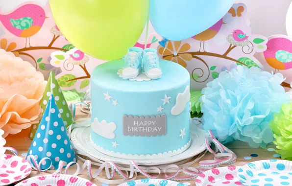 Воздушные шары, торт, cake, decoration, Happy, День Рождения, Birthday