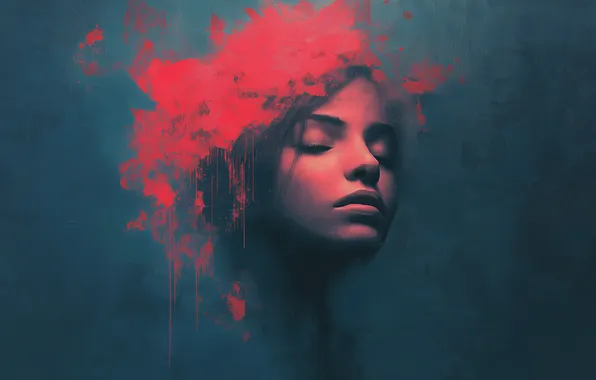 Картинка women, face, painting, portrait, illustration, AI art