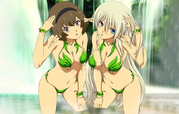 Sexy, cleavage, long hair, girls, brown hair, brown eyes, boobs, anime