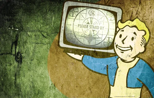 Картинка стилизация, телевизор, Fallout, vault boy