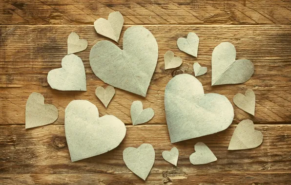 Сердечки, love, wood, romantic, hearts, Valentine's Day