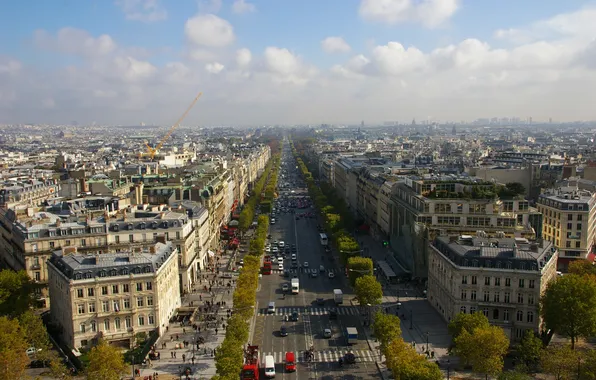 Картинка небо, улица, париж, дома, панорама, франция, авеню, Champs-Elysees