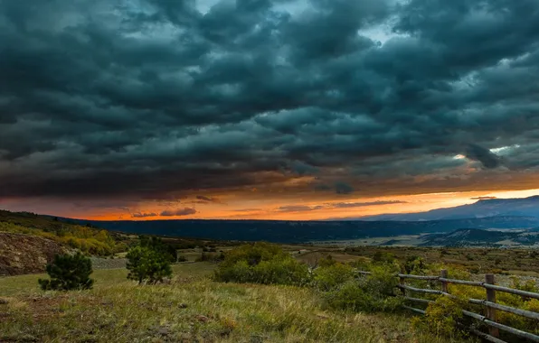 Картинка небо, пейзаж, закат, природа, долина