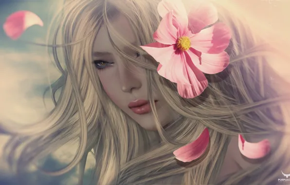 Картинка цветок, девушка, портрет, блондинка