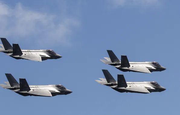 Полет, истребитель, бомбардировщик, строй, Lightning II, F-35C