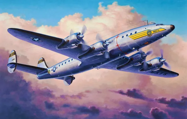 Art, airplane, painting, aviation, Lockheed C-121C Constellation
