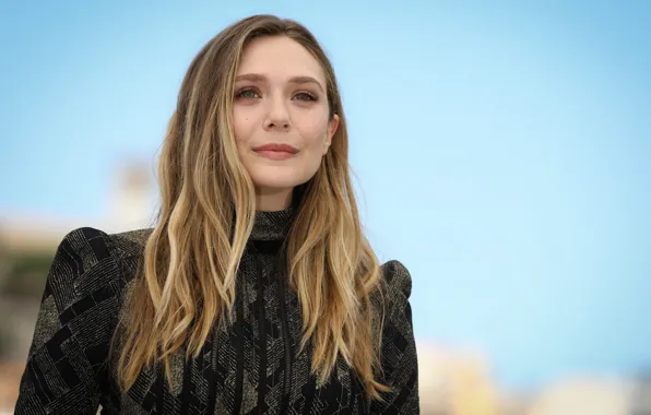 Взгляд, поза, актриса, hair, Elizabeth Olsen, Элизабет Олсен, макияж.