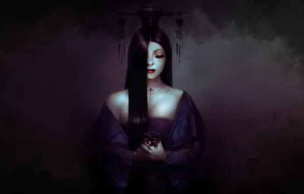 Девушка, Роза, Минимализм, Цветок, Стиль, Girl, Брюнетка, Fantasy