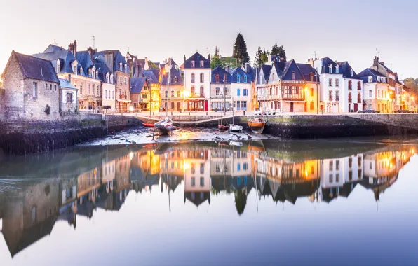 Картинка вода, отражение, Франция, дома, Оре