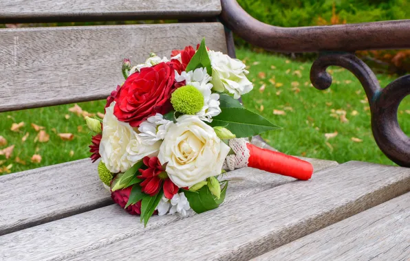 Букет, red, white, flowers, roses, красные розы, свадебный, wedding bouquet