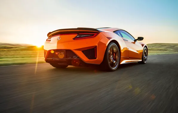 Закат, Honda, вид сзади, Acura, NSX, 2019