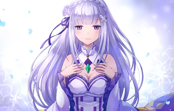 Эльф, дувушка, anime, art, emilia, re zero kara hajimeru isekai seikatsu