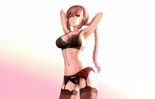 Girl, sexy, lingerie, bra, cleavage, panties, thighhighs, brown hair