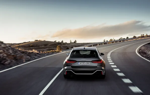 Audi, сзади, универсал, на дороге, RS 6, 2020, 2019, тёмно-серый
