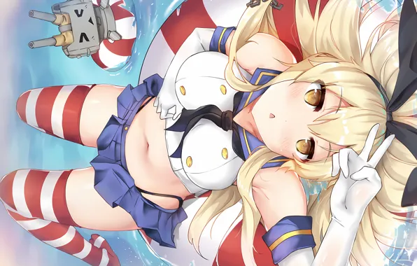 Girl, sexy, thighhighs, long hair, sea, anime, water, beautiful
