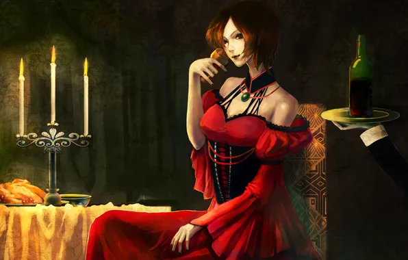 Картинка девушка, вино, бокал, свечи, Vocaloid, Akujiki Musume Conchita
