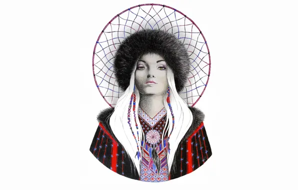 Девушка, сетка, шапка, живопись, ловец снов, dreamcatcher
